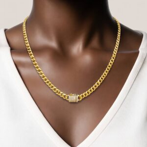 Juego de gargantilla y pulsera cubanas en acero dorado